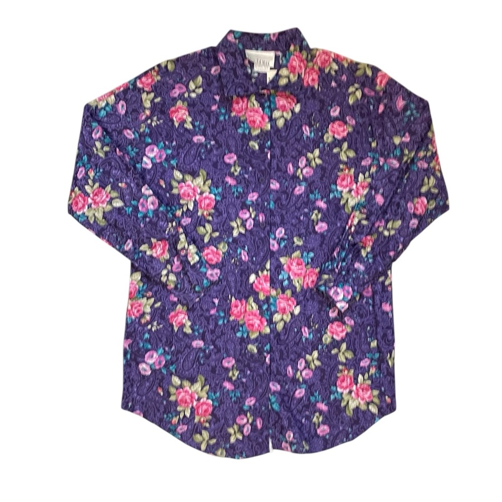 Vintage Deadstock Casey & Max pink floral print purple paisley long sleeve top